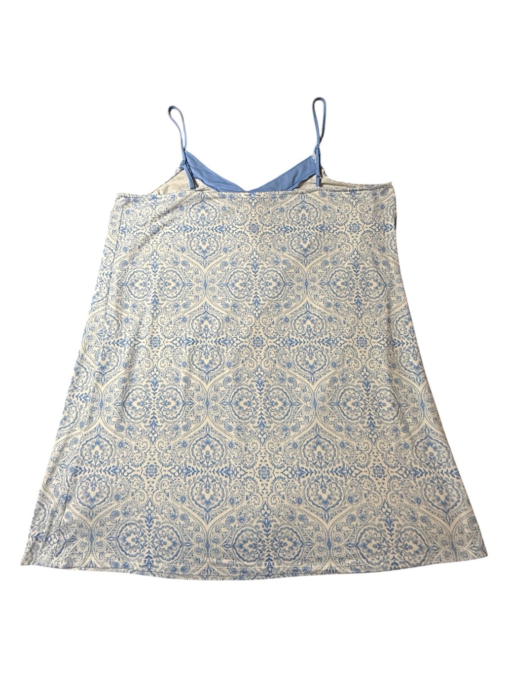 Joyspun Blue Paisley Slip Nightgown XL Chemise Satin Trim Cami Sleep Dress - Picture 3 of 3